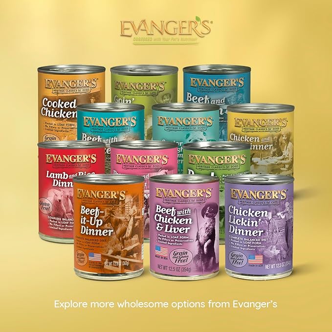 Evanger's Heritage Classic Chicken & Rice Dinner – 12 Count, 12.5 oz Each – Wet Dog Food with Chicken and Rice – Gluten-Free Loaf Style Meal – Complete and Balanced for All Life Stages