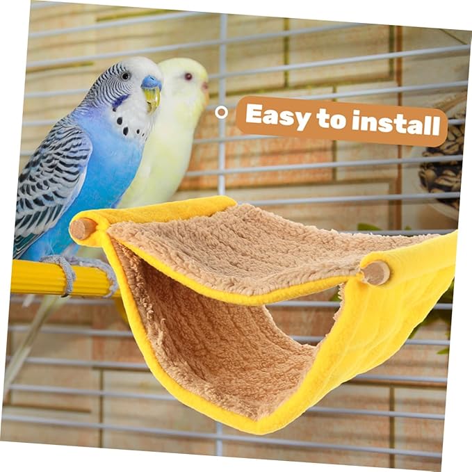 Small Animal Hanging Hammock Double Layer Plush Pet Bed Yellow Soft Sleeping Nest for Hamsters Parakeets and Small Birds Cage Accessory