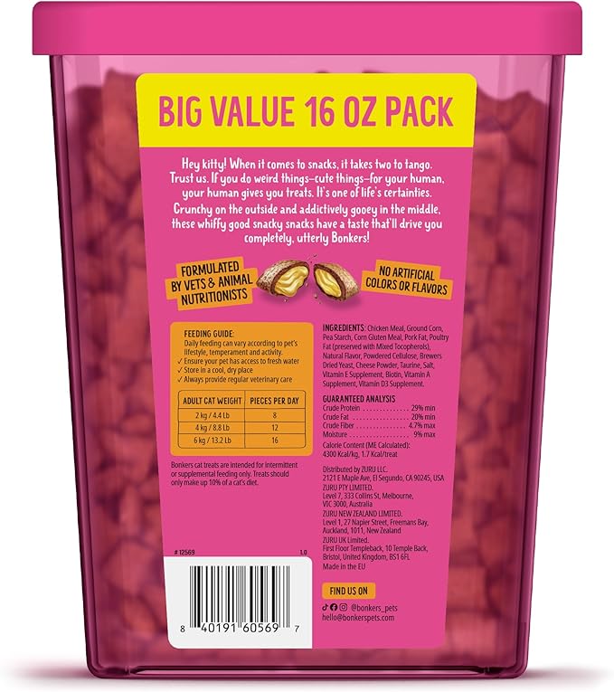 GYCO Bonkerrs Crunchy and Soft Cat Treats Paw Lickin Chicken Flavor 16 oz. Free from Artificial Colors and Flavors, Wheat & Soy.