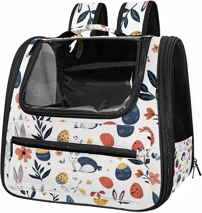 Dog Carrier Backpack for Small Pets - Cat & Dog Backpack for Hiking, Camping or Travel, Rabbits Eggs Flowers Leaves (2)