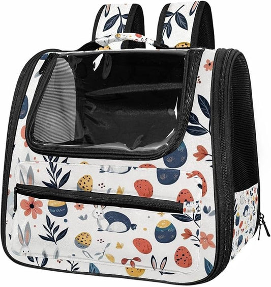 Dog Carrier Backpack for Small Pets - Cat & Dog Backpack for Hiking, Camping or Travel, Rabbits Eggs Flowers Leaves (2)