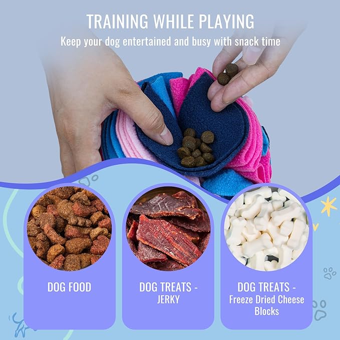 Pet Snuffle Ball, Puzzle Sniffing Interactive Dog Ball for Blind Dogs Training Stress Relief Dog Enrichment Toys Treat Machine Washable (Royal Blue, 15cm)