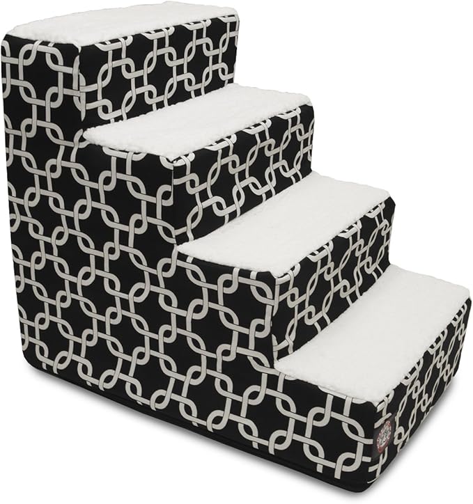 Majestic Pet 4 Step Portable Dog Stairs for Small Dogs to get on Bed Supports 25 lbs or Less – Dog Steps for High Bed with Machine Washable Cover – Pet Stairs for Cats Links Black