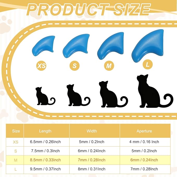Cat Nail Caps, Cat Claw Covers with Adhesive Glue and Applicators, Kitten Claw Caps Soft Paws, (40 Pcs, M, Blue), Intended for Pet Tips/Nail Covers/Control Paws