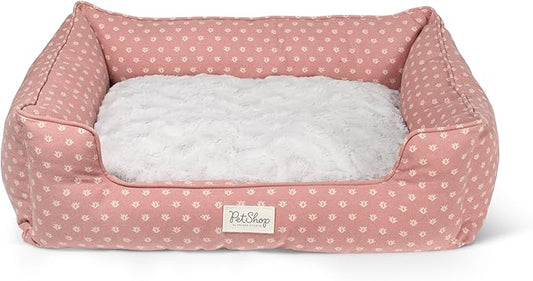 Fringe Studio Ditsy Block Dark Blush 29" W x 24" D x 9" H Medium Rectangular Cuddler Pet Bed W/Reversible Cushion, 100% Cotton Canvas Exterior, Machine Washable, PetShop Collection (755MD002)