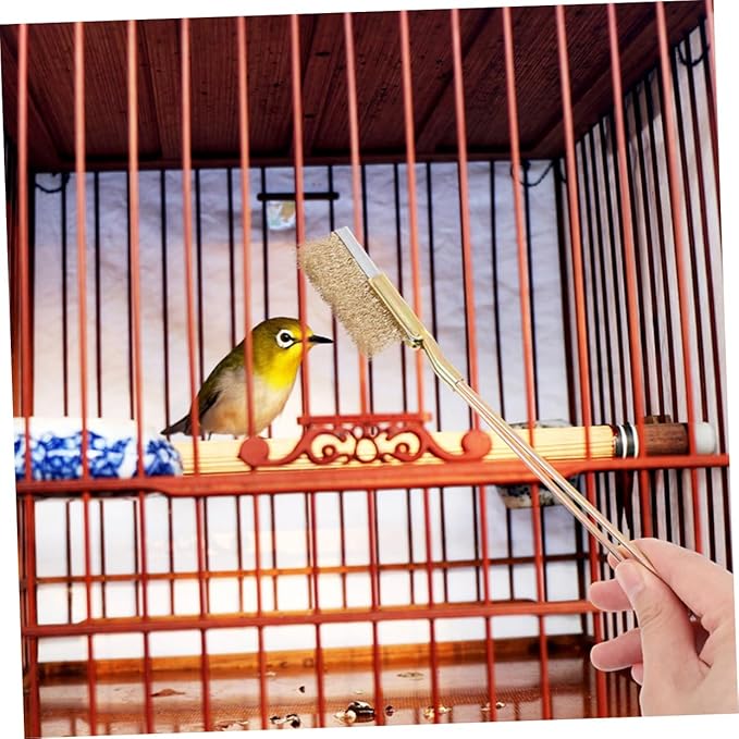 Abaodam 1Set Bird Cage Cleaning Brush Long Handle Steel and Copper Wire Bristles for Deep Cleaning Bird Cages Trays and Accessories Durable Multi Surface Tool for Parrots