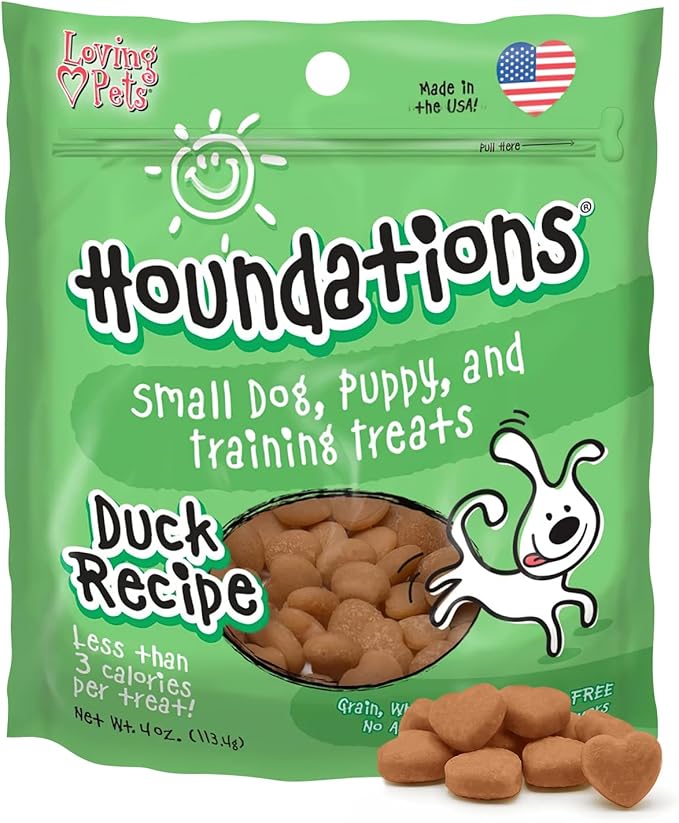 Loving Pets Houndations Duck Dog Training Treats | All Natural | 2.6 Calories Per Treat | Grain-Free, Wheat-Free, Gluten-Free & Corn-Free | For Small Dogs & Puppies, 4 oz