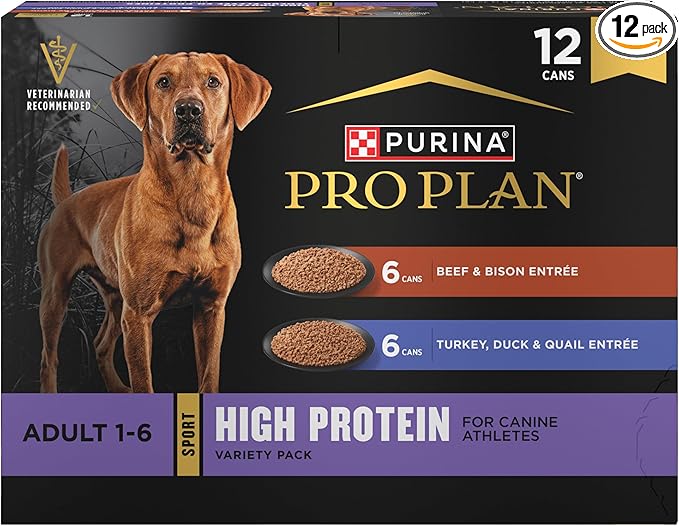 Purina Pro Plan Sport High Protein Wet Dog Food, Beef and Bison Entrée and Turkey, Duck and Quail Entrée Variety Pack - (Pack of 12) 13 oz. Cans