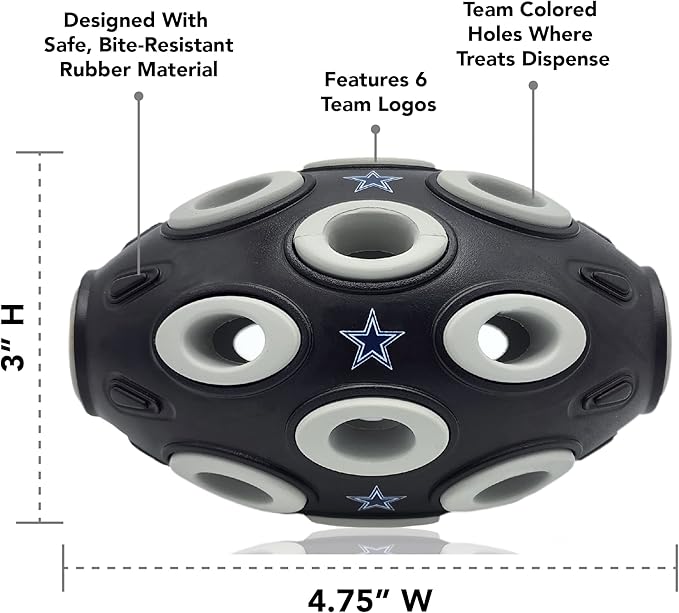 Pets First NFL Dallas Cowboys Football Toy - Treat Dispensing, Interactive Fun, Natural Rubber for Dogs & Cats