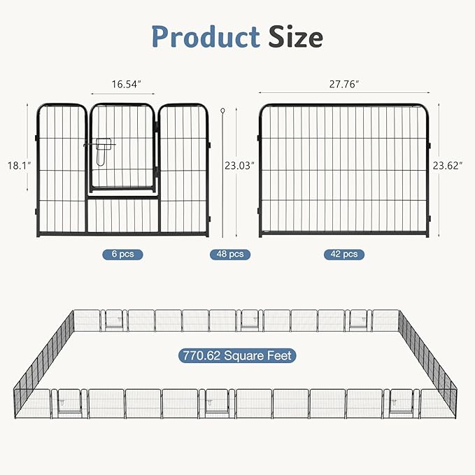 DUMOS Dog Playpen Indoor, Metal 24 Inch 48 Panels Foldable Pet Fence with Door, Outdoor Small Medium Large Dog Puppy Portable Exercise Play Pen for RV Camping, Trips, Play Yard