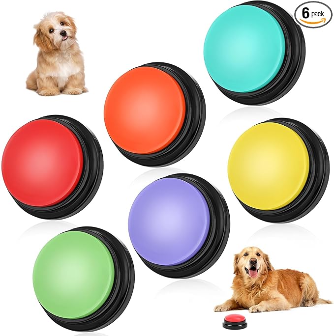 lazycozy® Dog Buttons for Communication - Pack of 6 Talking Buttons with Clear Voice Recording, 30 Seconds, Bright Colors, Easy Press for Pet Training