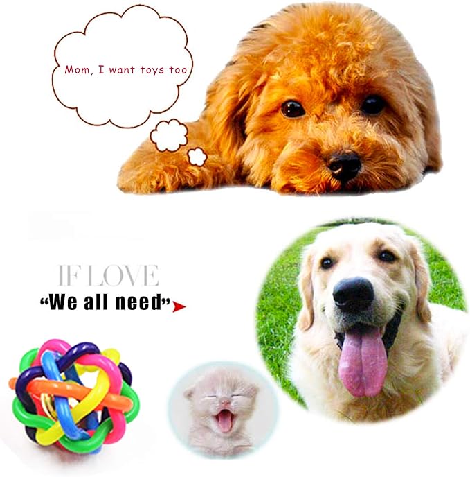 Wiggle Ball Dog Toy 6 Sizes, Pet Toys Colorful Interactive Balls with Bell