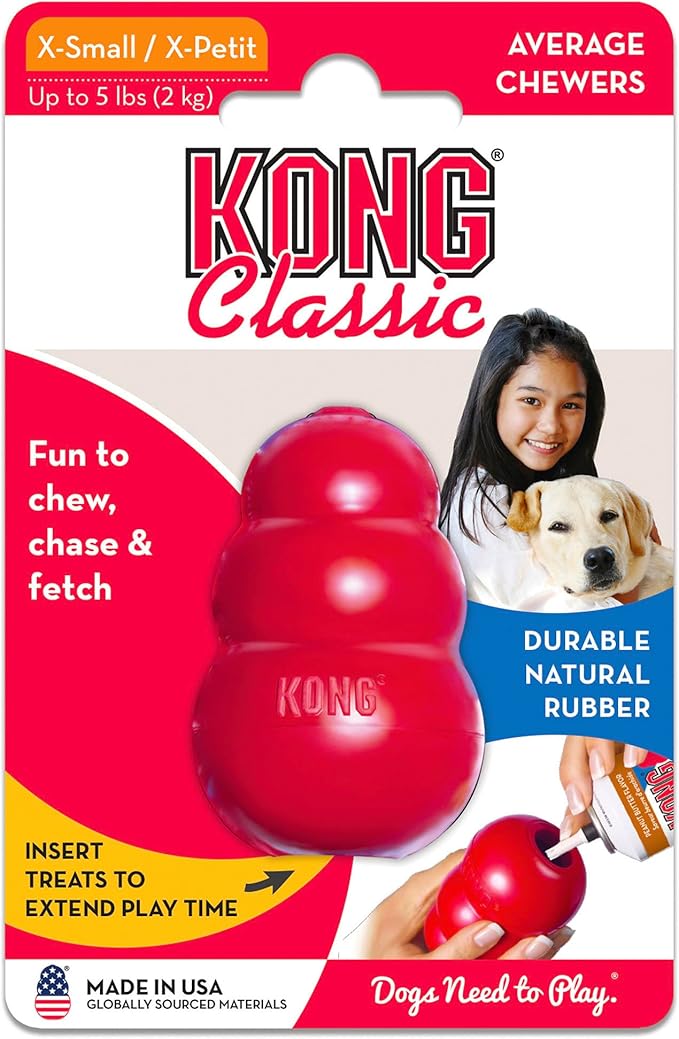 KONG Classic Stuffable Dog Toy Easy Treat Peanut Butter Spray - Fetch & Chew Toy for Dogs - with Dog Toy Filler Treat - for Hours of Fun & Enrichment - 14 oz - XS