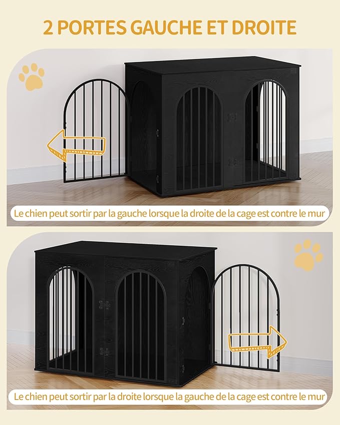 Hzuaneri 44.1" Wooden Dog Crate Furniture, Indoor Dog Kennel Dogs Cage for Small/Medium/Large Dogs, Heavy Duty Dog Crates Decorative Pet House End Side Table TV Stand, Black DFC83904B