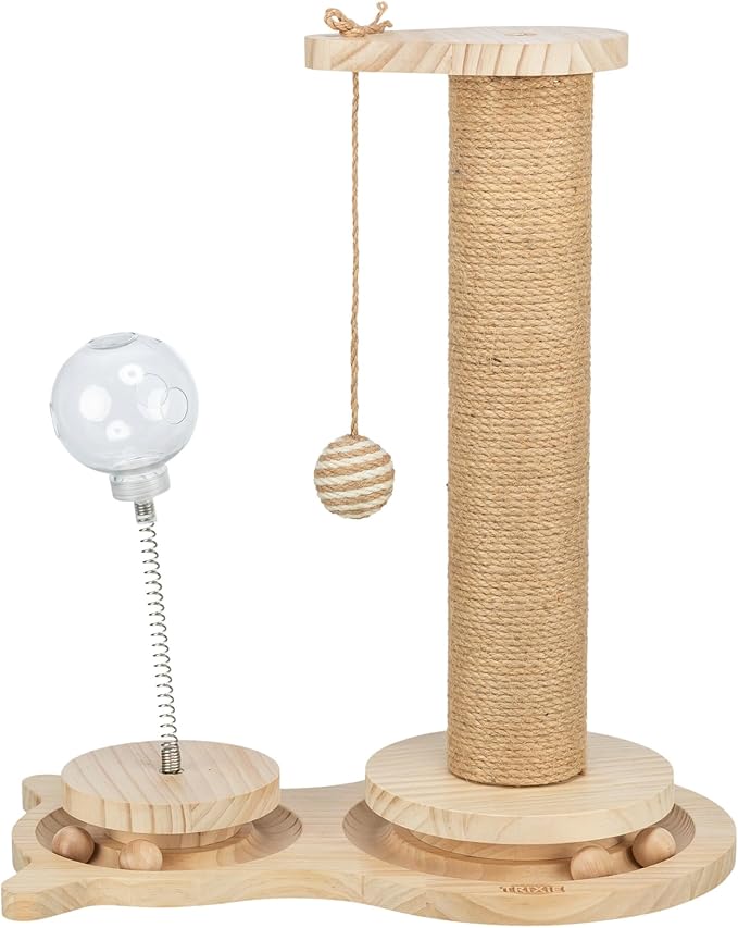 Trixie Oliver 18" Interactive Cat Scratching Post - 4-in-1 Indoor Small Cat Furniture with Jute Post, Treat Cup, Wooden Track & Hanging Ball