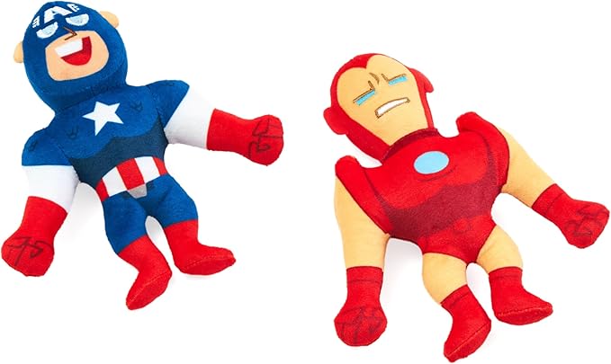ZippyPaws Marvel Plush Toy for Dogs, Round Squeaker and Crinkle Material, 2 Pack, Captain America and Iron Man