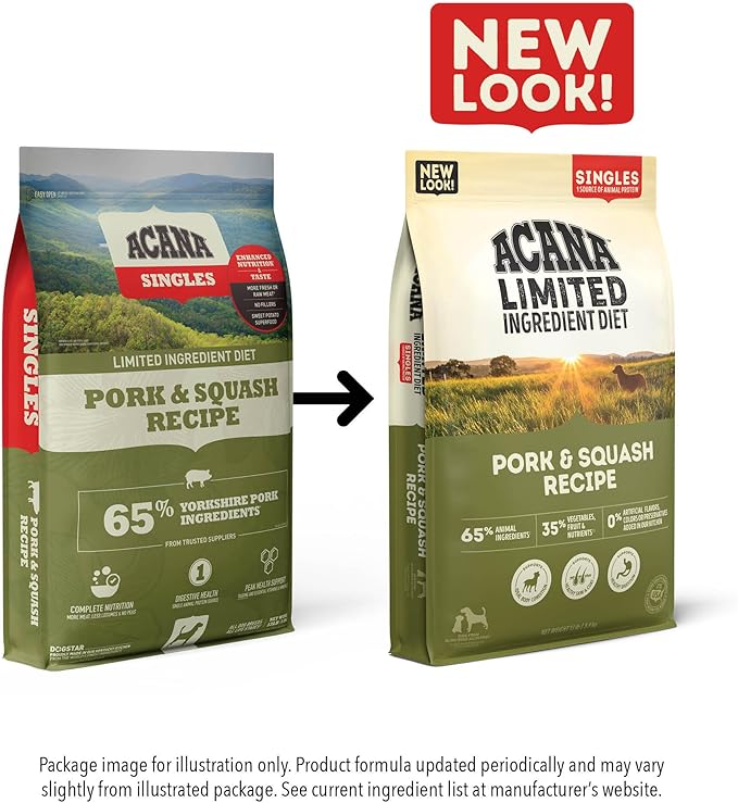 ACANA Singles Limited Ingredient Grain Free High Protein Dry Dog Food Pork & Squash Recipe 4.5lb Bag