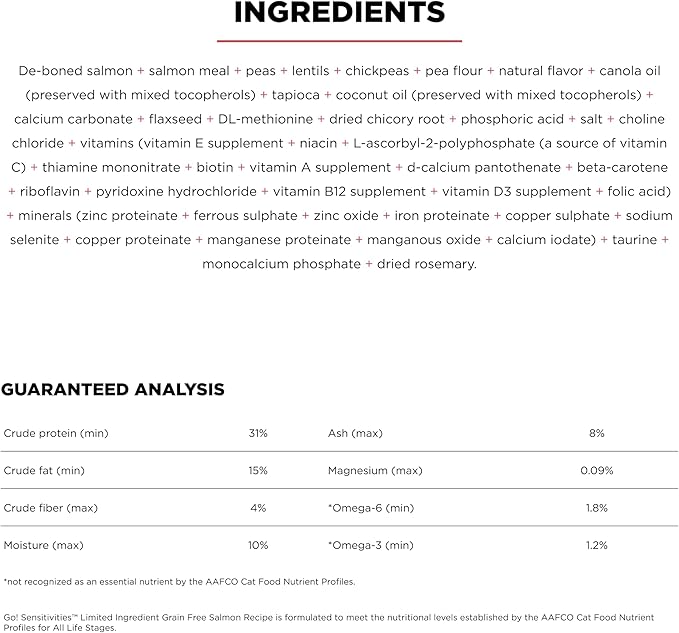 Go! Solutions Sensitivities Limited Ingredient Salmon Grain-Free Dry Cat Food, Chicken-Free Kibble Made by Experts for Sensitive Stomachs & Food Allergies, for Kittens, Adults, & Seniors, 12 lb Bag