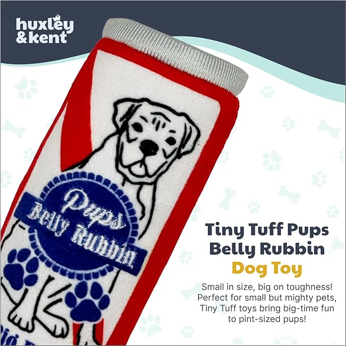 Huxley & Kent Funny Dog Toy w/Squeaker – Power Plush Squeaky Dog Toys for Small Dogs – Durable Small Stuffed Animal for Indoor Play & Fetch - Tiny Tuff Pups Belly Rubbin
