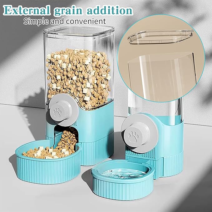 Hanging Cage Automatic Pet Food Water Dispenser, 41oz Hanging Automatic Food Dispenser, 18oz Pet Water Bottle for Cage Crate, Suitable for Kitten Rabbit Chinchilla Hedgehog Ferret (Blue, 41Oz)