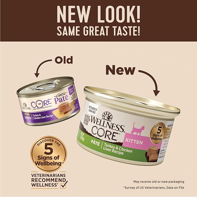 Wellness CORE Pate Kitten Wet Cat Food,Natural,Protein-Rich,Grain Free,3 Ounce (Turkey & Chicken Liver),(Pack of 24)