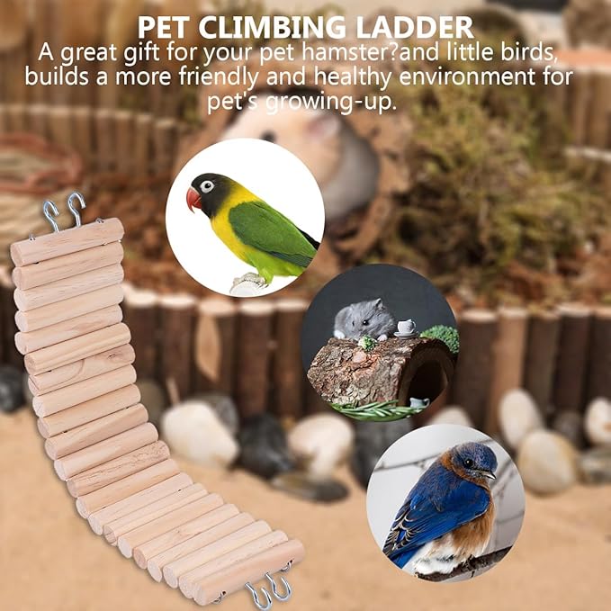 Wooden Bendable Hamster Ladder with Hook, Small Animal Climbing, 7.5x30cm Hanging Chewable Bridge for Mice, Hamsters, and Small Birds Cage Accessories