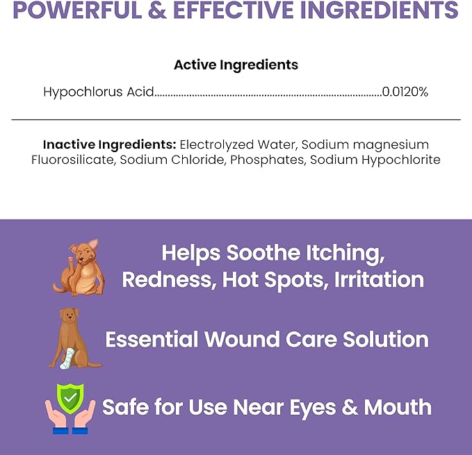 Chew + Heal Labs Hypochlorous Acid Lotion for Dogs – 2oz Dog Wound Spray for Cuts, Burns, Sores, Abrasions, and More – Non Toxic and Chemical Free Hot Spot Lotion – Made in the USA