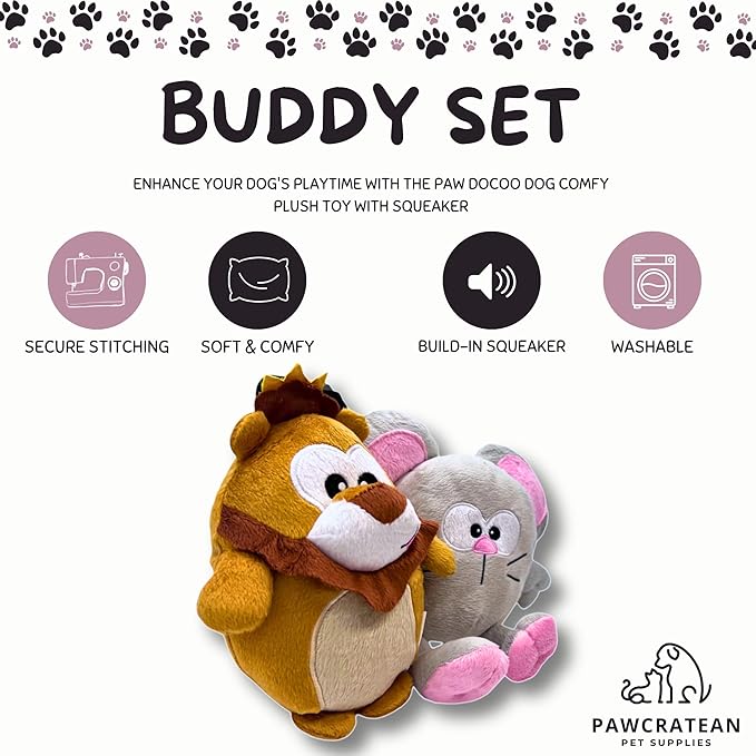 7" Squeaky Plush Toy For Puppies Small Dogs Self Etertainment Washable Soft High Quality Made [PET ONLY] (Mouse & Lion)
