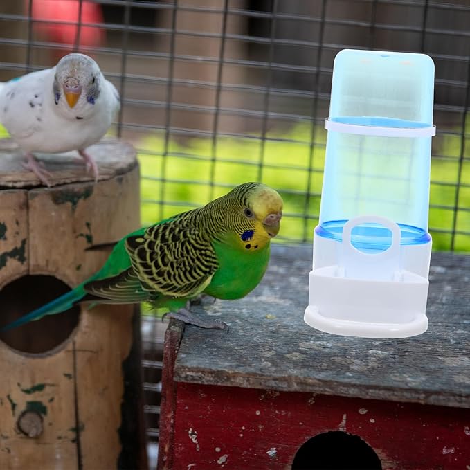 2pcs Automatic Bird Food Feeder and Plastic Hamster Food Dispenser with Waterer for Bird Cages for Parrots and Small Pets Blue