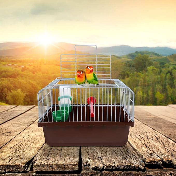 NUOBESTY Portable Bird Carrier Cage for Travel with Perch Food Box Water Dispenser Lightweight Spacious Parrot and Lovebird Travel Cage for Small Birds and Pets Easy-Clean Design