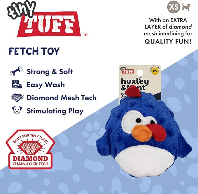 Huxley & Kent Funny Dog Toy w/Squeaker – Power Plush Squeaky Dog Toys for Small Dogs – Durable Small Stuffed Animal for Indoor Play & Fetch - Tiny Tuff Chicken Gordon Blue