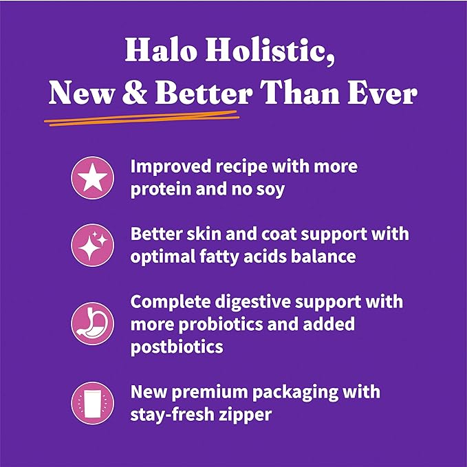 Halo Holistic Dog Food Cage Free Turkey & Sweet Potato Formula, Grain Free Dry Dog Food, for Healthy Weight Support, Kibble for Adult Dogs, 10 lb Bag