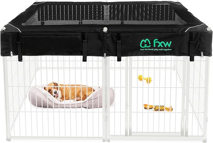 FXW Homeplus Indoor Dog Playpen with Square Mesh Top Cover for Escape Prevention, 32 Inch 8 Panels Heavy Duty Dog Pen for Small and Medium Dogs, White│Patented