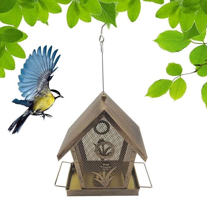 Outdoor Bird Feeder | Weatherproof Metal Large - Outdoor Small Bird Feeder with Buckle - for Backyard Deck Balcony Tree Yard Bluebird Finch Birding Feeding