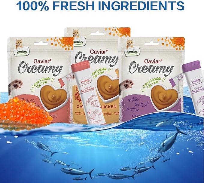 Caviar Creamy Lickable Cat Treats Snack Kitty Treats for Training 5 Pack, (50g, Duck)