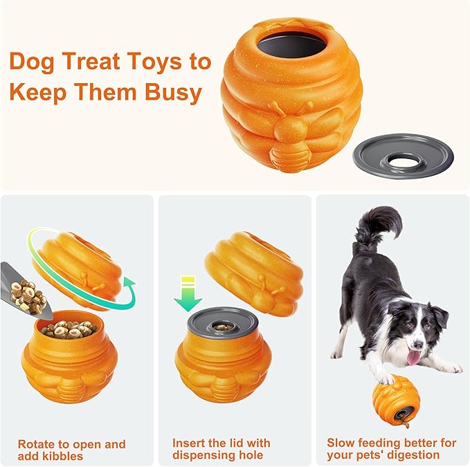 Durable Dog Toys 2 Pack, Fillable Dog Treat Dispenser and Enrichment Peanut Butter Frozen Licking Toys in Honey Pot Shape, Boredom Killing and Mental Stimulation Toys for Large Dogs to Keep Them Busy