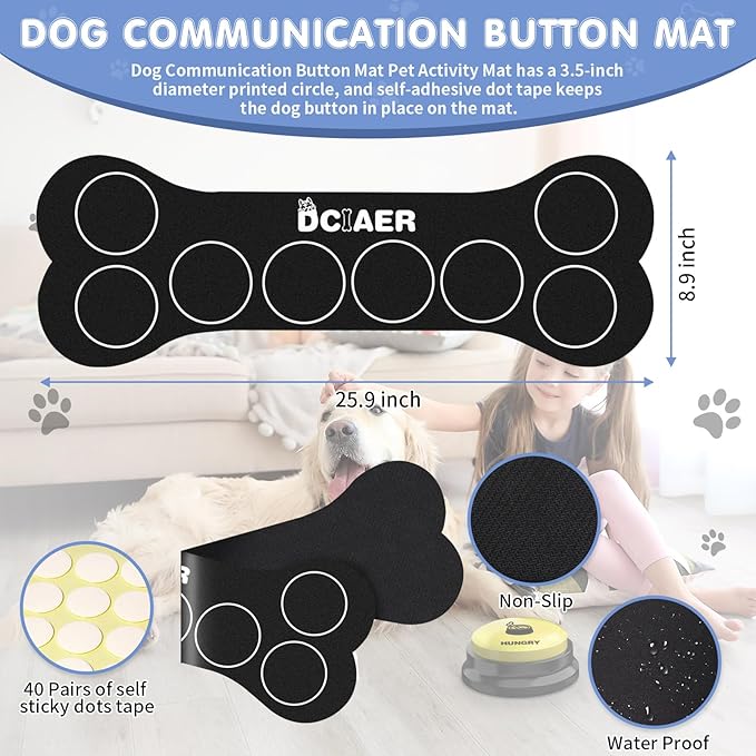 Dog Buttons for Communication, 8 PCS Dog Talking Button Set,30 Seconds Recordable Pet Training Buzzer，with Training Manual Book+16 AAA Batteries+24 Scene Modes + 1 Dog Button Mat