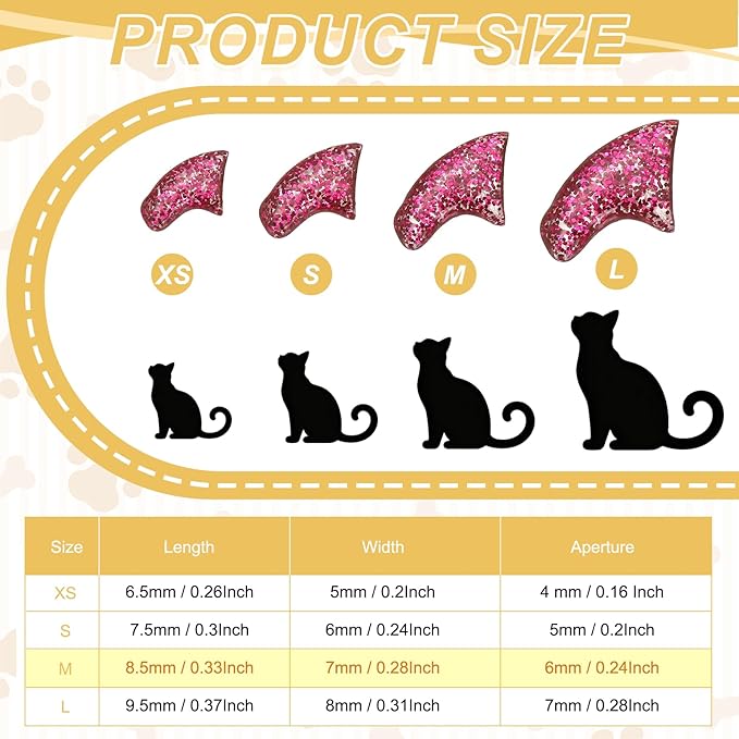 Cat Nail Caps, Cat Claw Covers with Adhesive Glue and Applicators, Kitten Claw Caps Soft Paws, (40 Pcs, M, Crystal Pink), Intended for Pet Tips/Nail Covers/Control Paws