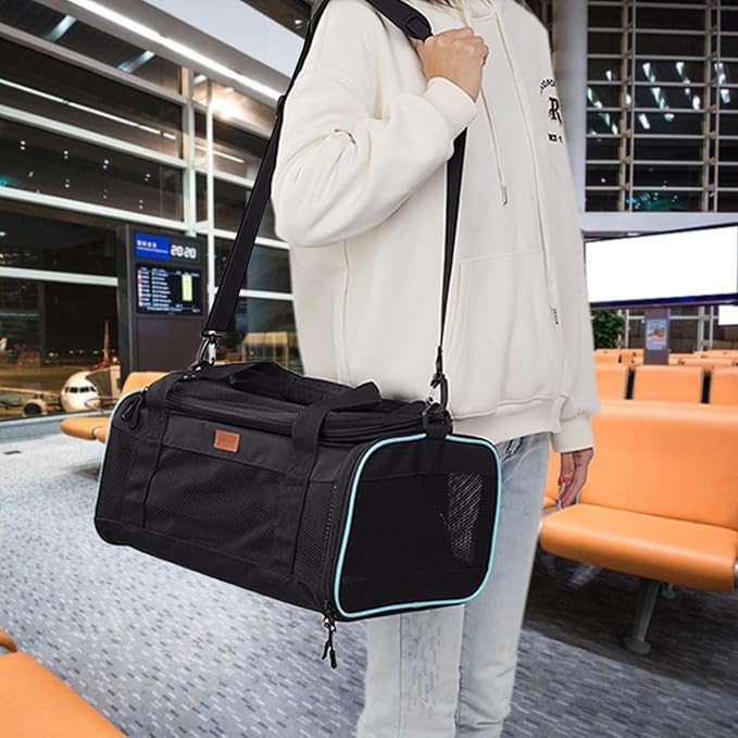 HSC PET Soft Sided Cat Carrier Soft Small Pet Carriers Dog Carrier Airline Approved Dog Carriers,Lightweight,Luxury Style,Top Expandable,Guaranteed on Cabin Board Flight Travel Recommend Under 15lbs