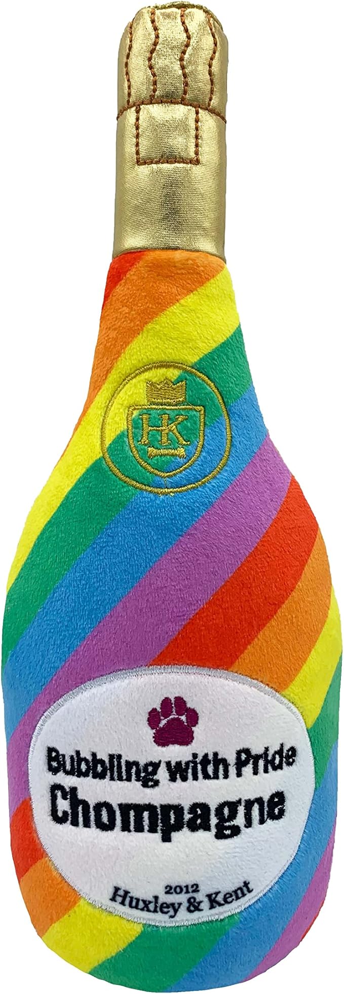 Huxley & Kent for Dogs | Bubbling with Pride Chompagne (Large) | Power Plush Dog Toy with Squeaker | Funny Dog Gift | Fun, Durable, and Safe | H&K Squeaky Dog Toys