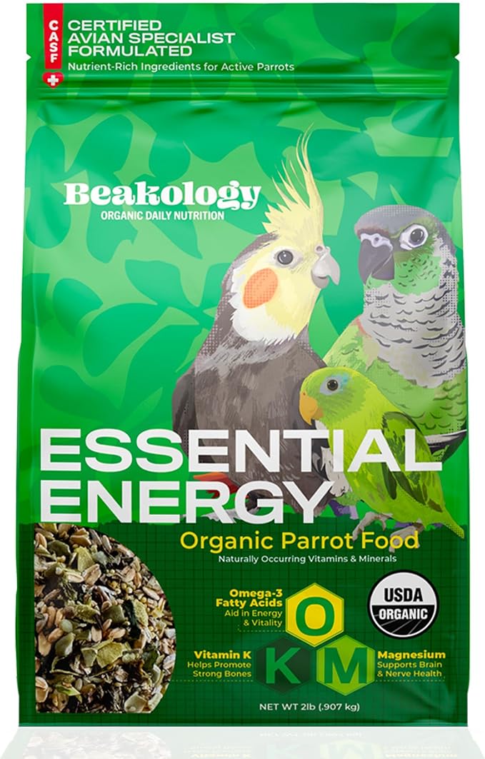 Essential Energy Organic Parrot Food, USDA Certified, Non-GMO, for Small and Medium Parrots, 2 lbs
