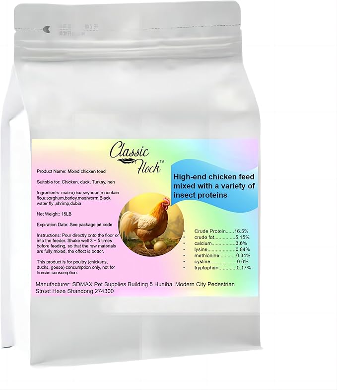 Classic Flock 15LB Hen Feed - a Hen Specific Feed Developed for the Health of hens and the Production of More and Better Eggs. 15LB Mixed Chicken Feed