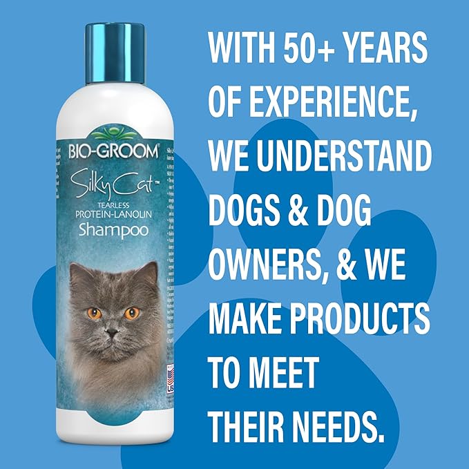 Bio-Groom Protein Lanolin Cat Shampoo - Tear-Free Pet Shampoo, Soy Protein, Tearless Cat Bathing Supplies, Residue-Free, Cruelty-Free, Product Made in USA - 8 fl oz 1-Pack