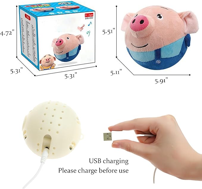 Generic 2024 New Update Cute Active Moving Pet Plush Toy, Interactive Dog Toys Squeaky Rolling Moving Talking Ball Toy, Washable Cartoon Pig Plushies, Bouncing Music Toy for Dogs Cats (Hamster)