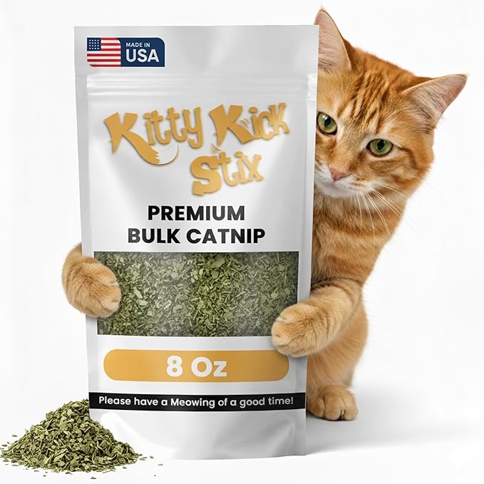 Kitty Kick Stix Premium Bulk Catnip Made in USA, 100% Natural Best Catnip for Cats, Fresh Cat Nip for Toys, Cat Kicker Toy Refills, Cat Toys for Bored Indoor Adult Cats (Large Bag)