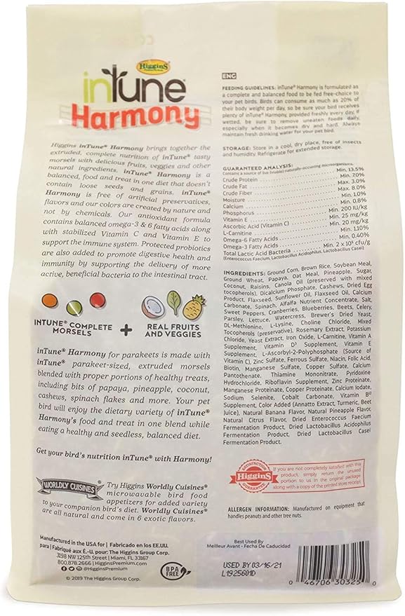 Higgins 2 Pack of Intune Harmony Parakeet Food, 2 Pounds Each2