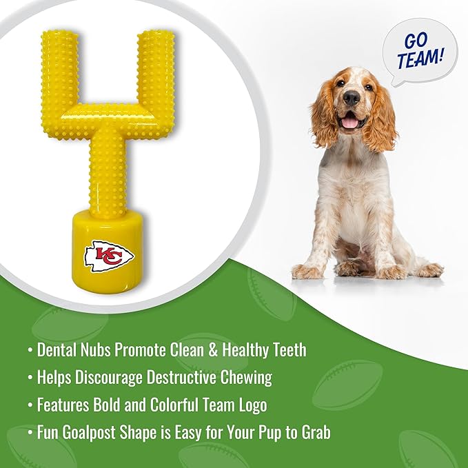 NFL Kansas City Chiefs Mega-Chew Hard Nylon Bacon-Flavored Dog Bone Football Goal Post Chew Toy. Interactive Tasty Fun Pet Chew Toy. Indestructible Strong & Durable Extra Tough Dog Toy