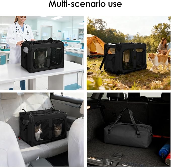 Extra Large Cat Carrier for 2 Cats, XL with Removable Divider, Foldable Soft-Sided Pet Carrier with Storage Tote, Portable Travel Crate for Large Cats, for Car & Home Use, 24" x 17" x 17"
