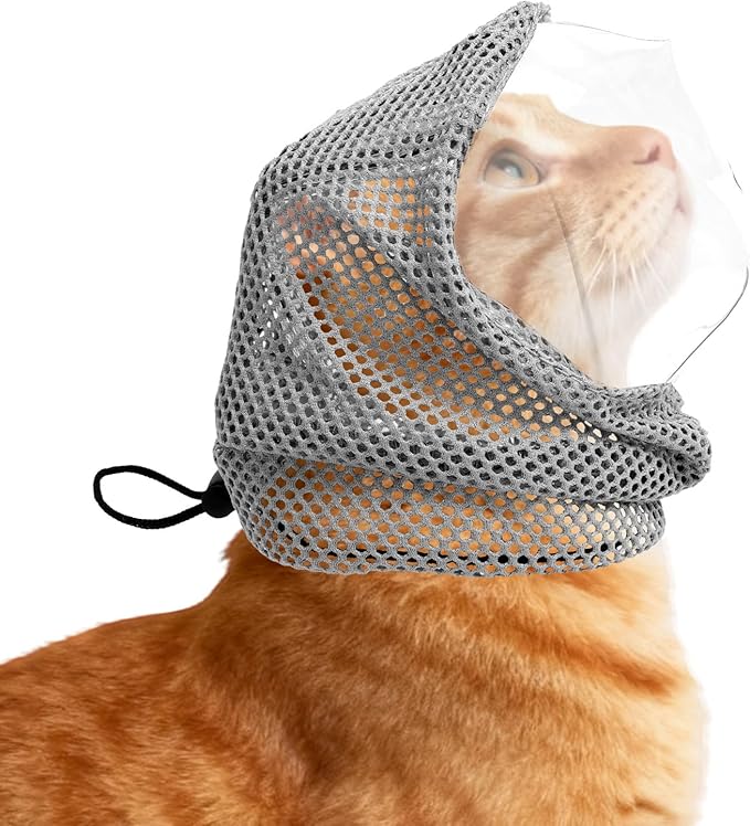 Adjustable Cat Muzzle for Grooming, Breathable Cat Pet Head Cover with Transparent Anti-Bite Bubble Mask Helmet for Nail Trimming Bathing & Vet Visits (M Size)