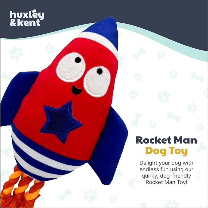 Huxley & Kent Funny Dog Toy w/Squeaker – Power Plush Squeaky Dog Toys for Small, Medium & Large Dogs – Soft Stuffed Animal for Indoor Play & Fetch - Rocket Man, Large